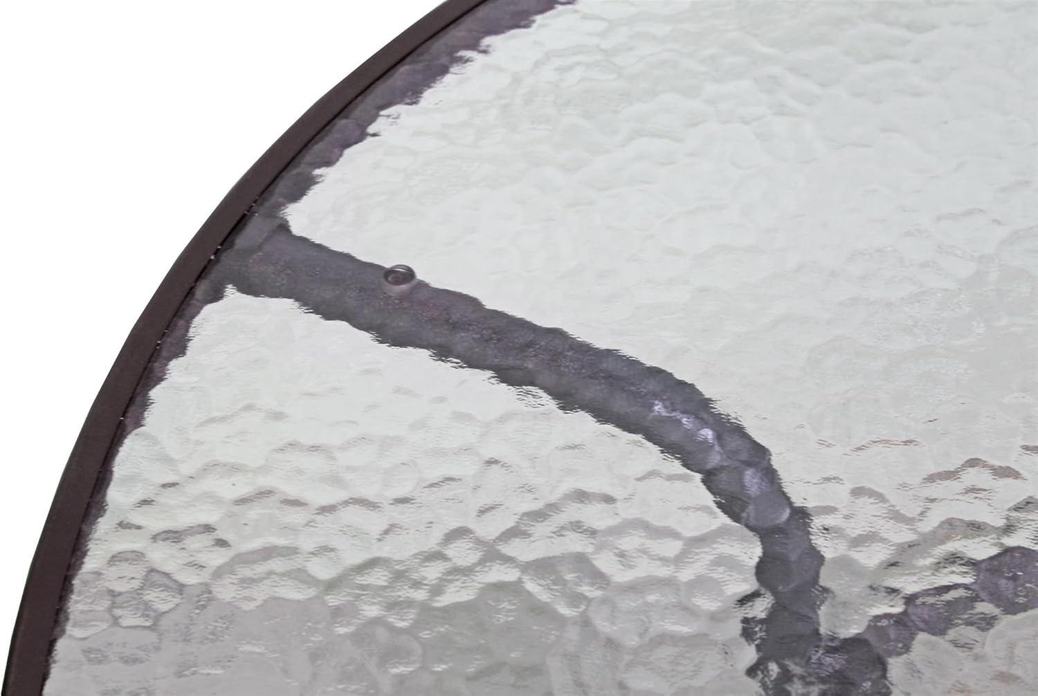 40in Outdoor Patio Dining Table Water Wave Glass Top Steel Frame Brown