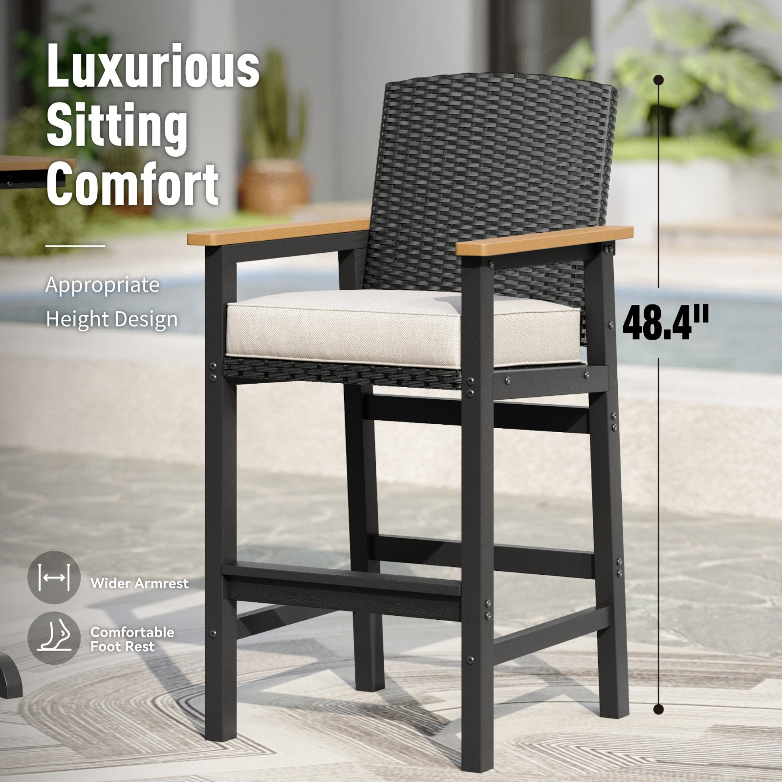 3 Piece Outdoor Bar Set Patio Bistro Set Bar Height Table Chair with Cushion