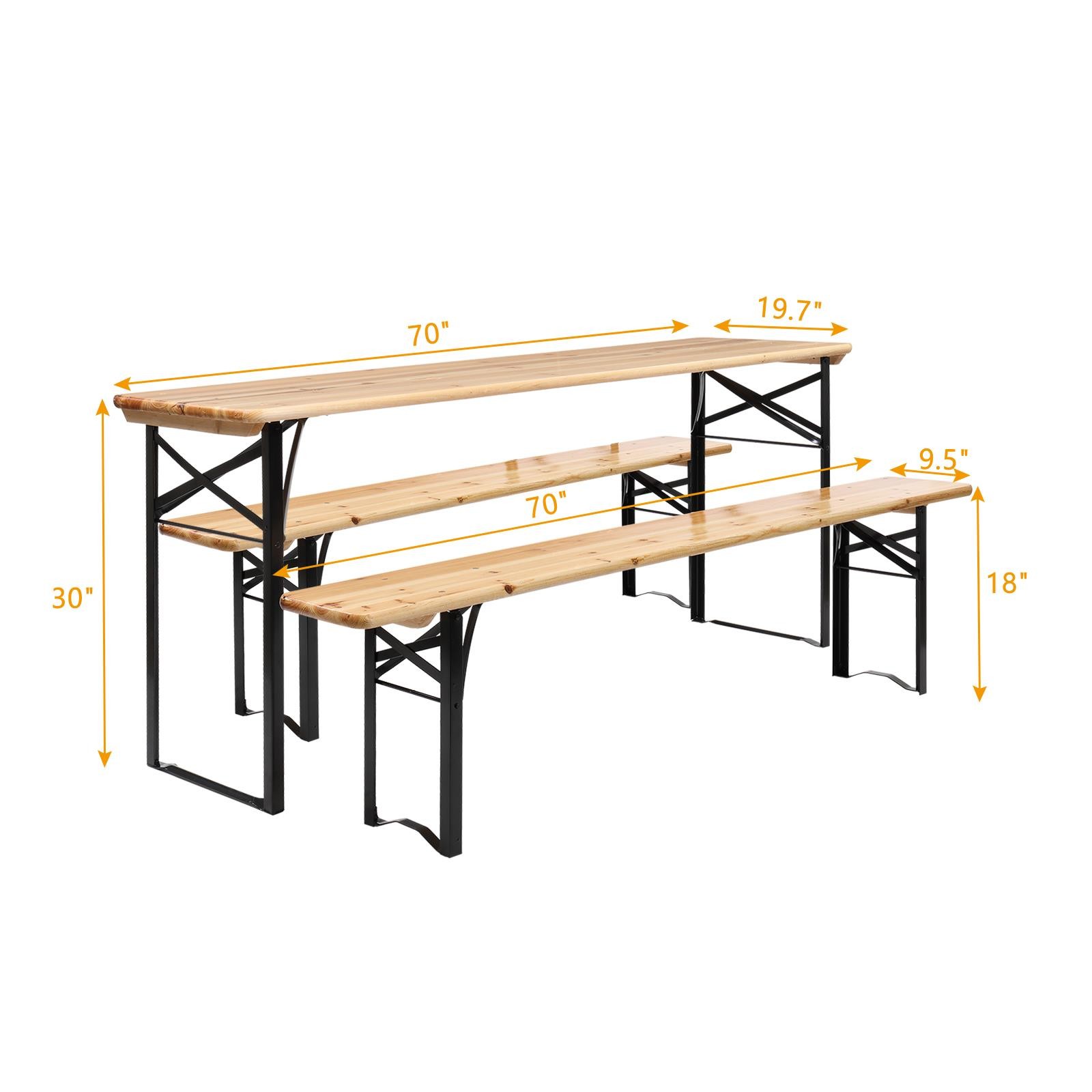 Wooden Folding Camping Table Bench 3PCS Set Patio Picnic for Garden Yard Outdoor