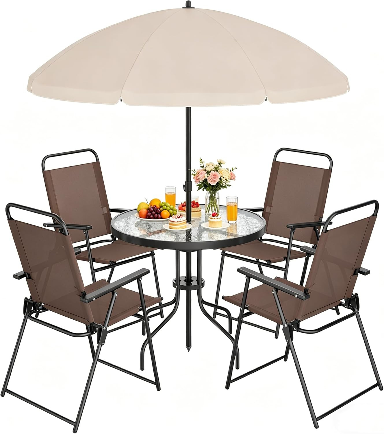 Light Brown 6-Piece Outdoor Furniture Set with Umbrella for Patio & Balcony