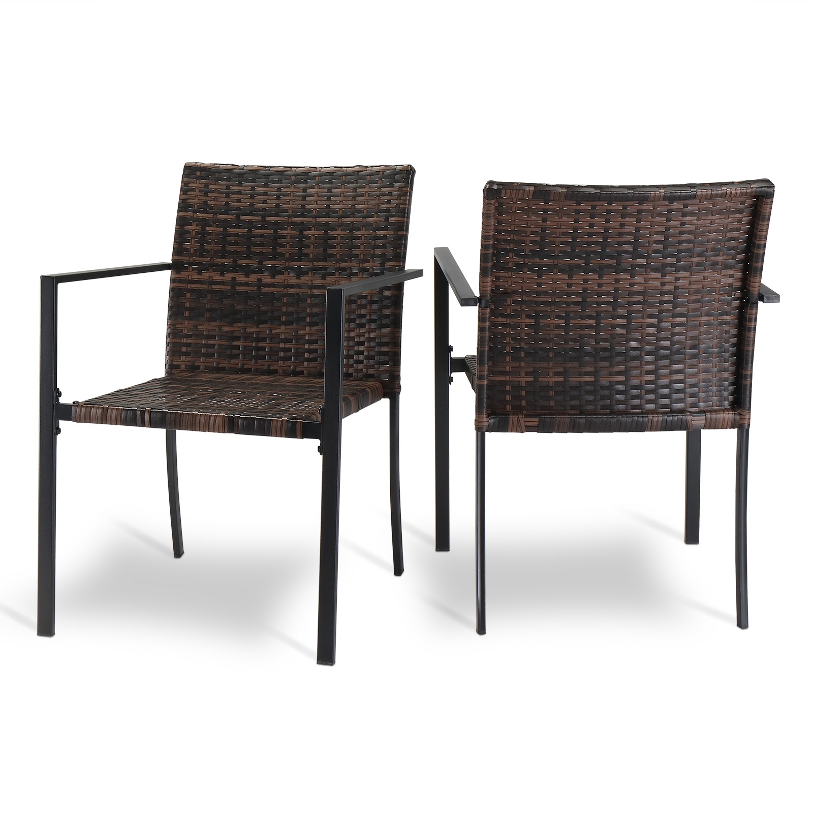 Set of 2 Stackable Outdoor Wicker Patio Dining Chairs AllWeatherFirepit Armchair