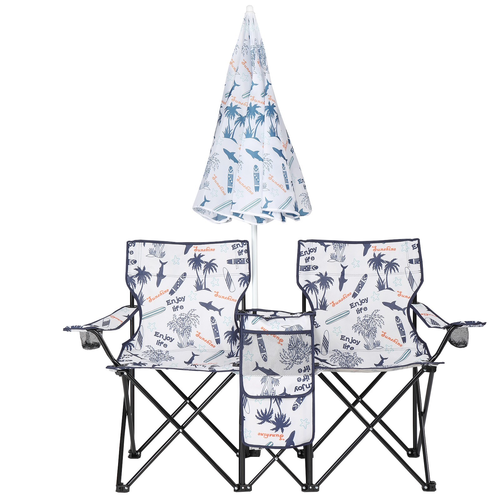 ❄️FREE SHIPPING!❄️2 Foldable Outdoor Chairs & Umbrellas 4 Camping or Tailgating!
