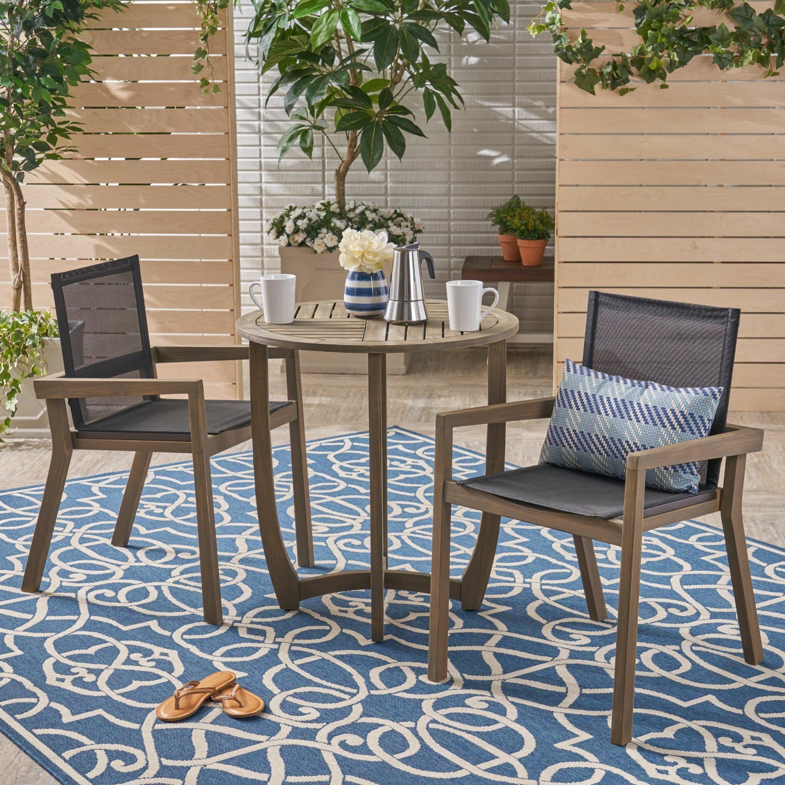 Marcello Patio 2-Seater Acacia Wood Dining Set with Round Dining Table and…