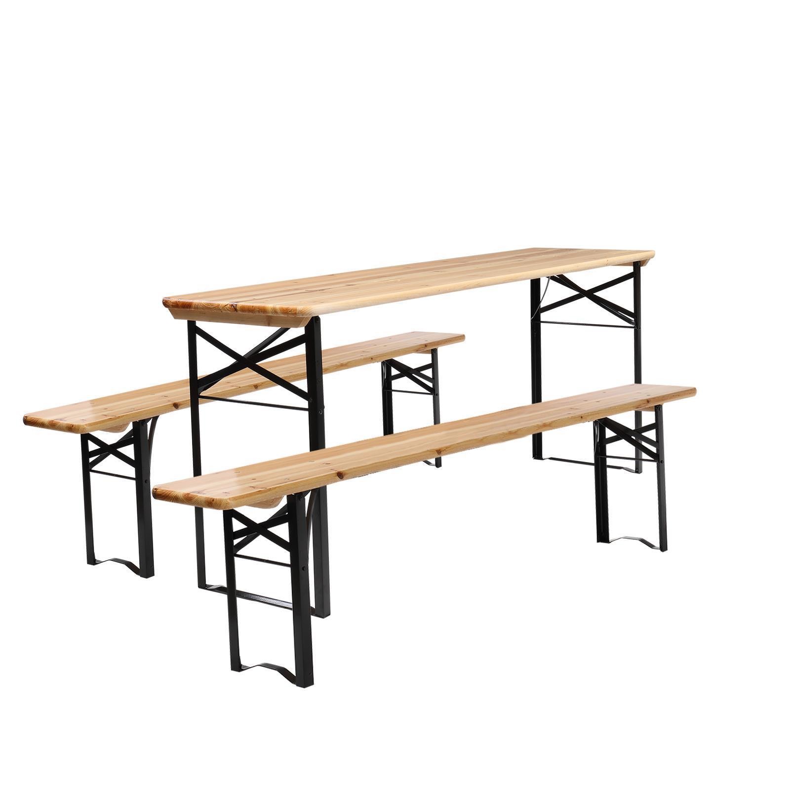 3 Pieces Outdoor Folding Wood Picnic Table Beer Bench Dining Set w/ Wooden Top