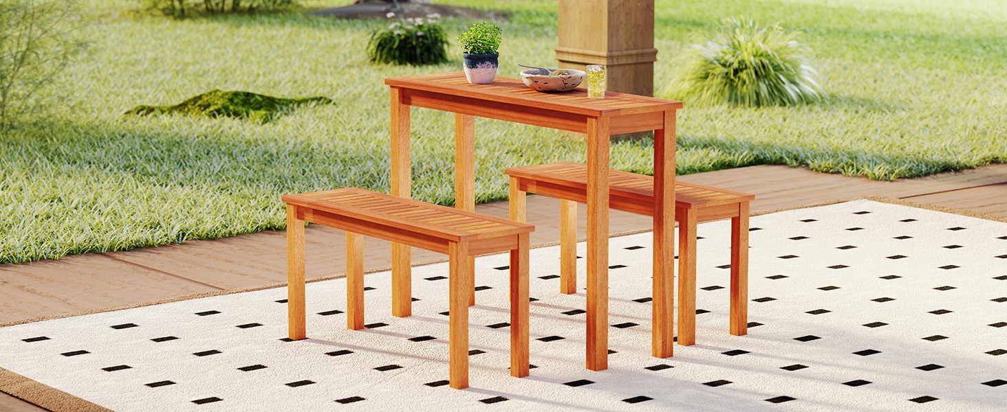 Narrow Outdoor Dining Table, Solid Wood Furniture Patio Console Table with