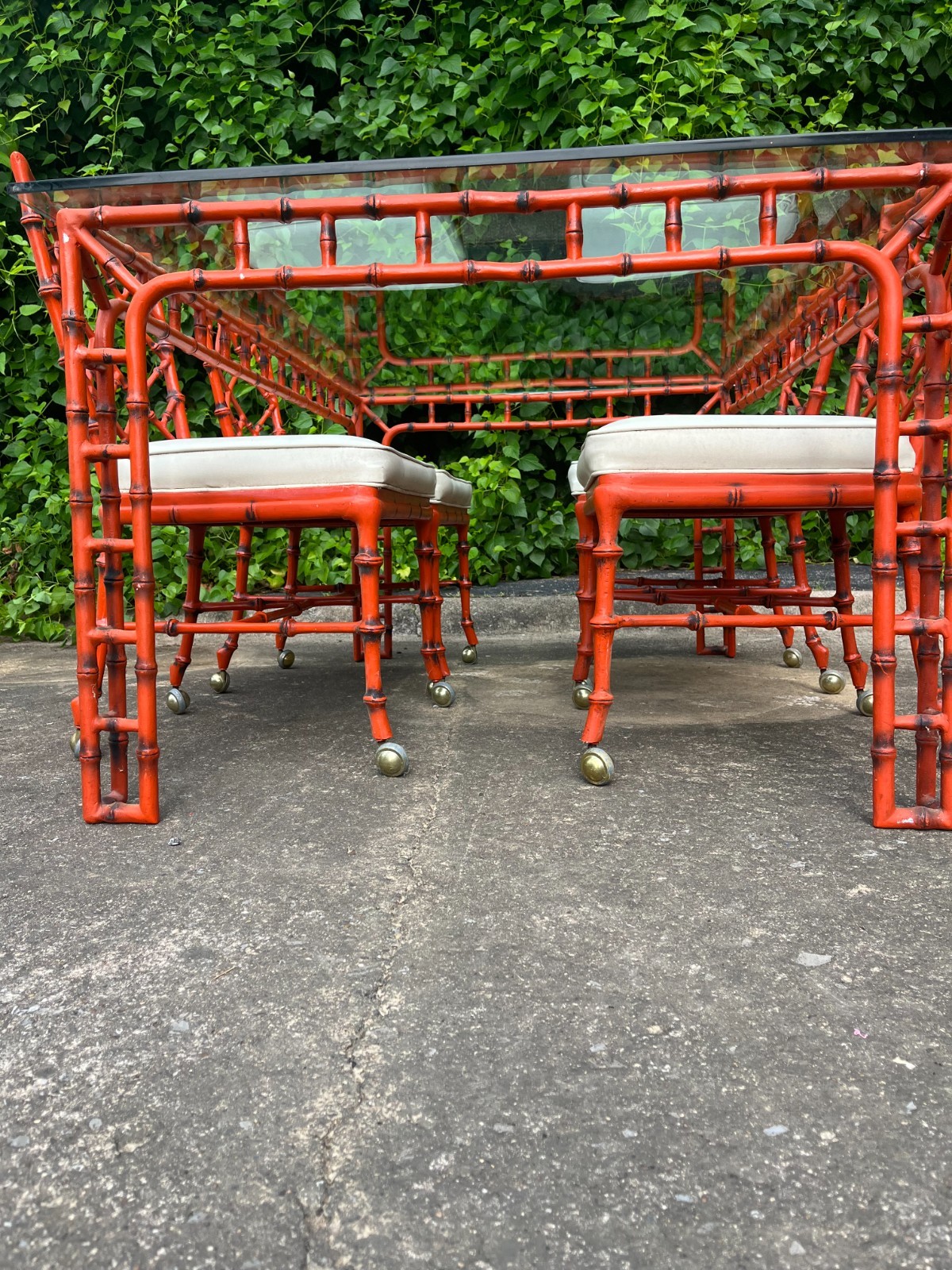 chinese chippendale style Dining SET vintage powder coated aluminum orange