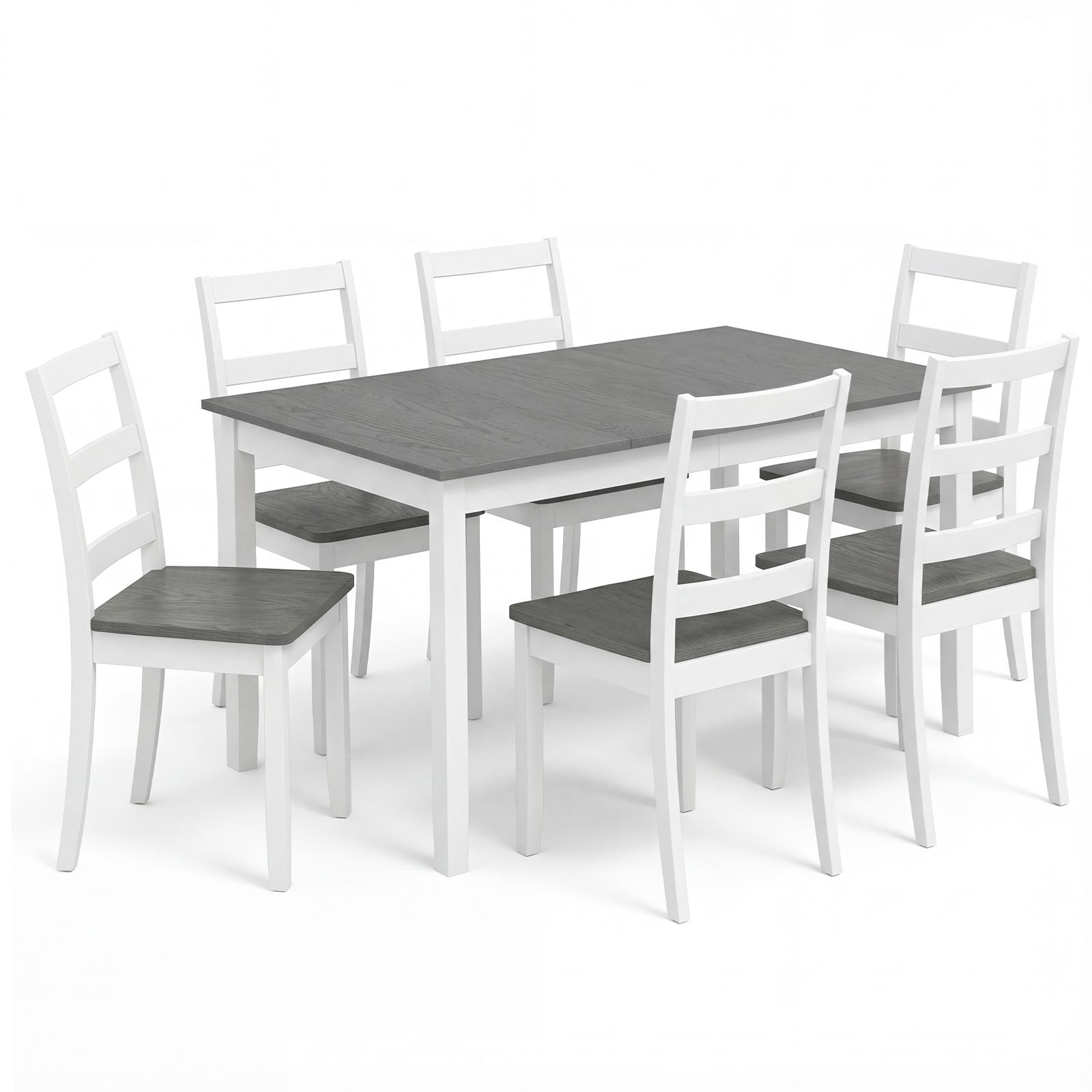7-Piece Dining Set Solid Wood Kitchen Furniture w/ 6 Chairs & Rectangular Table