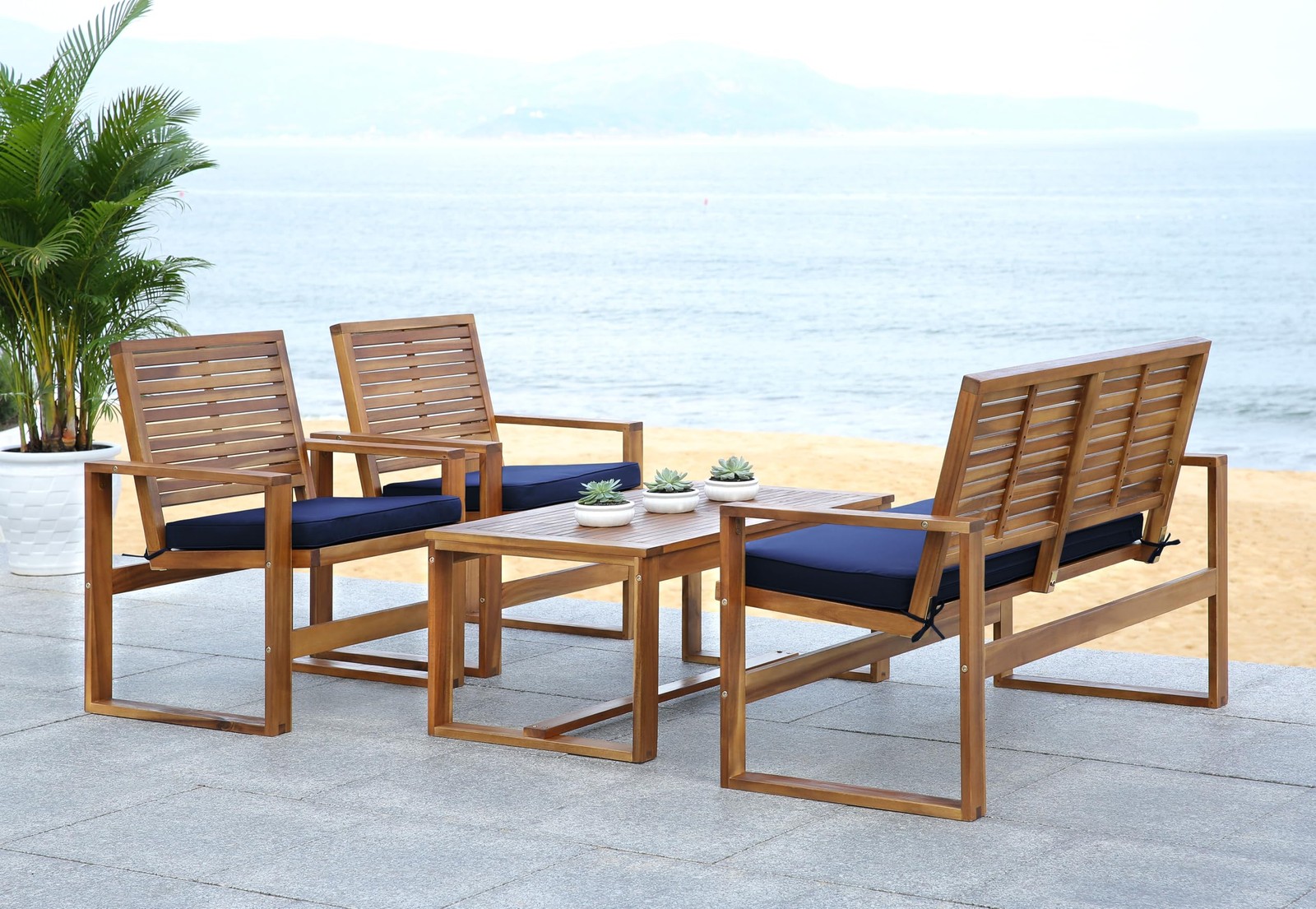 Home Collection Hailey Outdoor Living 4-Piece Acacia Patio Furniture Set, Bro…