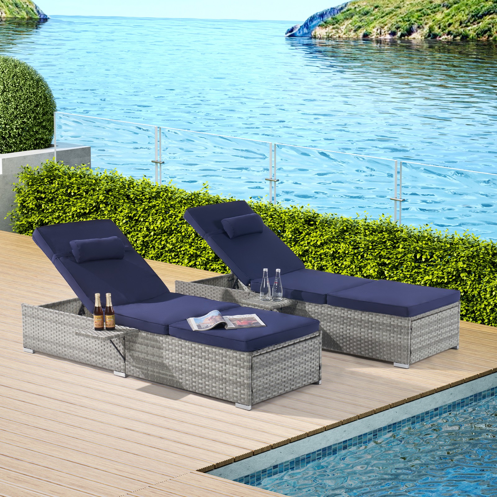 Outdoor Sofa PE Rattan Furniture Deck Chair Gray 2-Seater