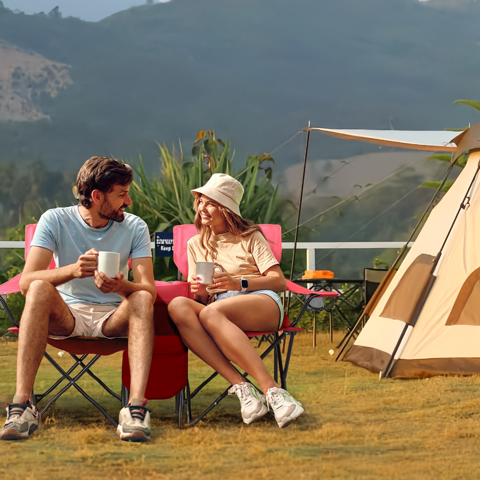 ❄️FREE SHIPPING!❄️2 Foldable Outdoor Chairs & Umbrellas 4 Camping or Tailgating!