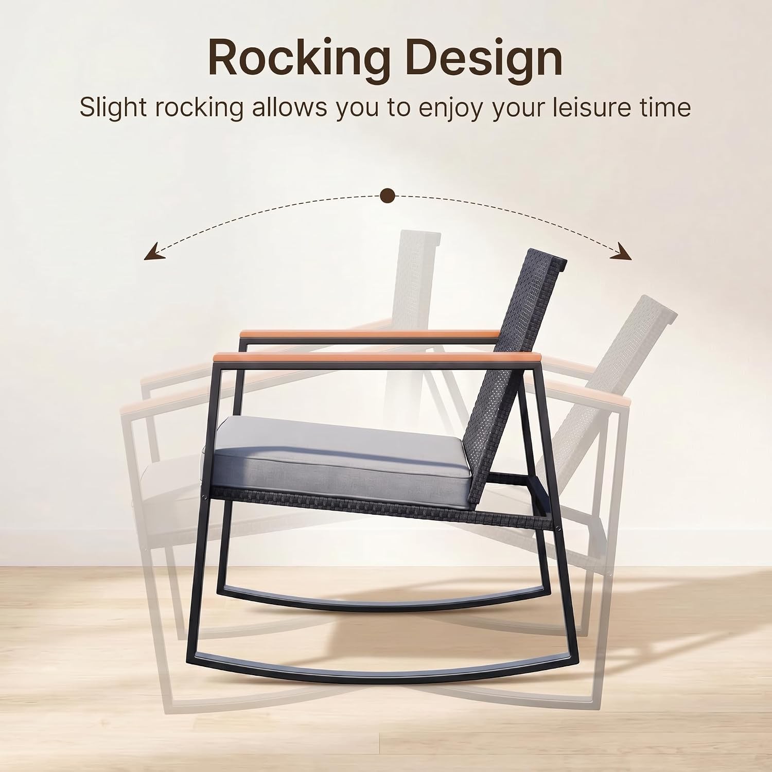 3 Pieces Rocking Patio Bistro Set W/ Anti-Scald Armrest Outdoor Patio Wicker