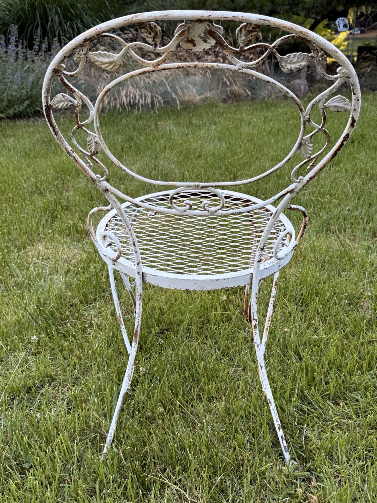 Vintage Woodard Chantilly Rose Wrought Iron Patio Dining Set Table + 6 Chairs
