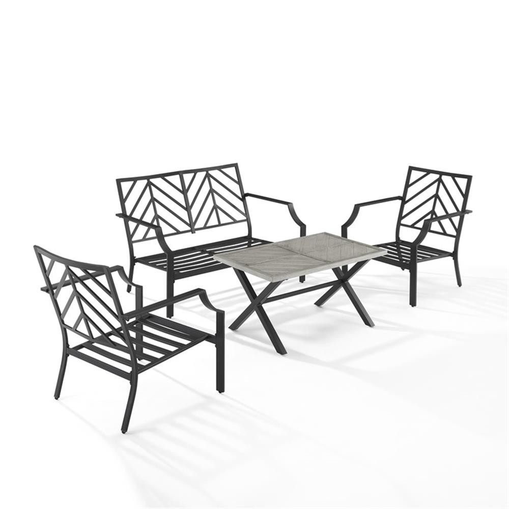 Pemberly Row 4-Piece Modern Metal Conversation Set in Gray/Matte Black