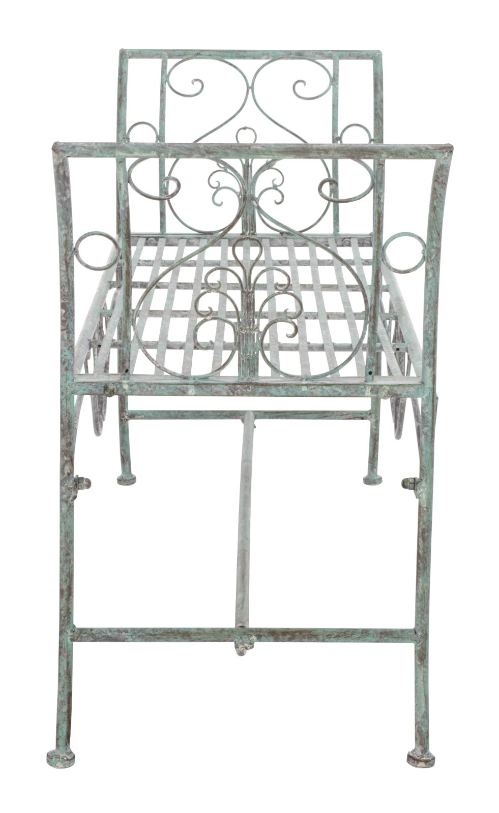 Outdoor Wrought Iron Garden Bench Antique Green Scroll Home Patio Seating