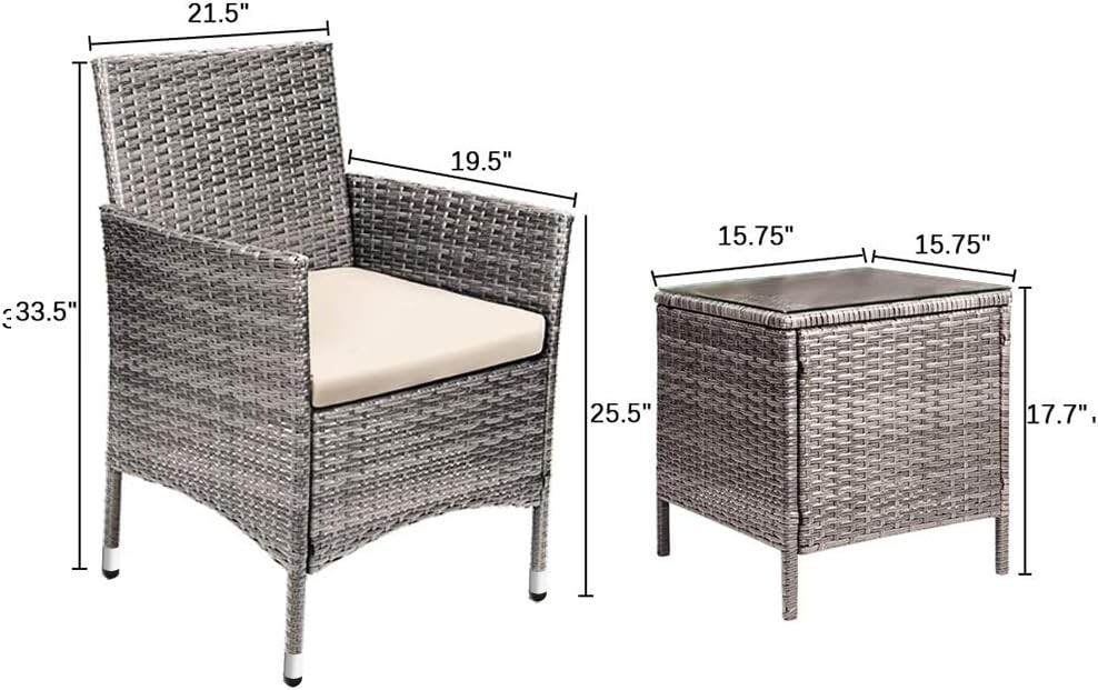 Devoko 3 Pieces Patio Furniture Sets Clearance Pe Rattan Wicker Chairs Table