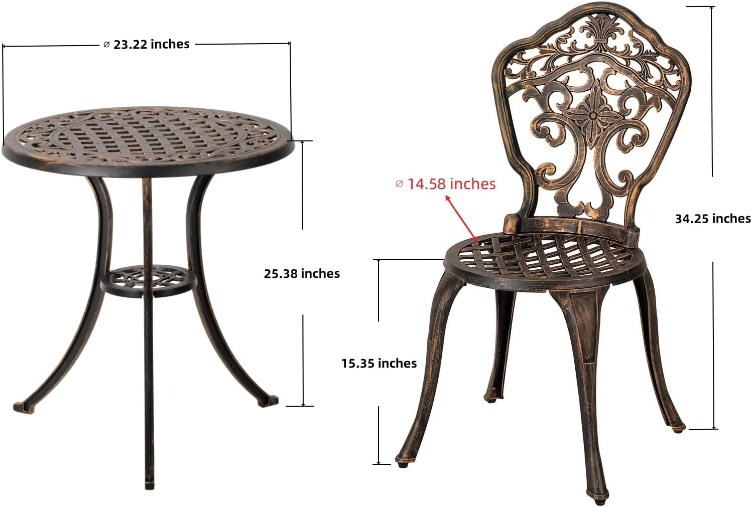 Bistro Set 3 Piece Rustproof Cast Aluminum Patio Furniture Sets 2 Chairs and 1 r