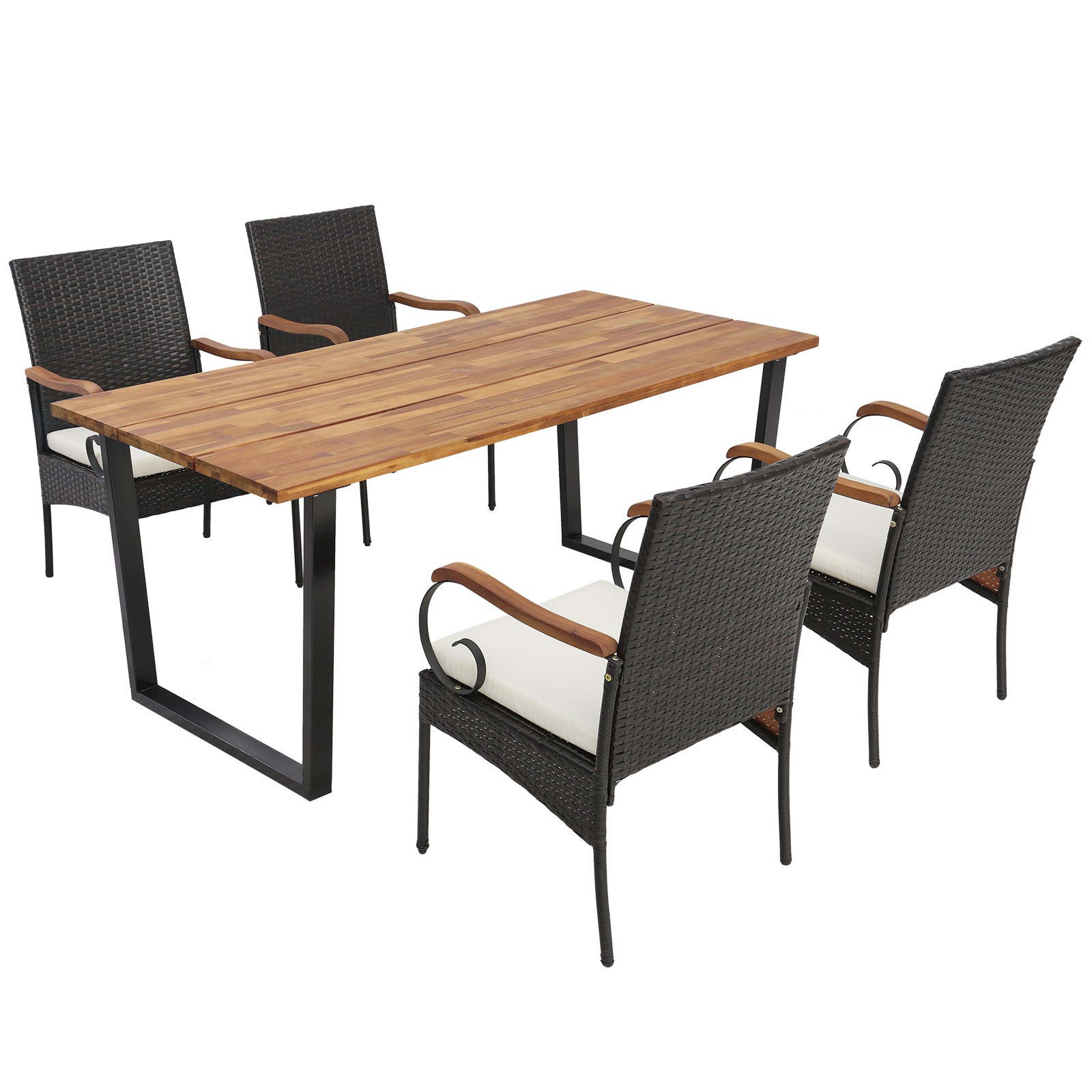 5 Pieces Patio Rattan Dining Set Umbrella Hole Poolside Backyard Table Chairs