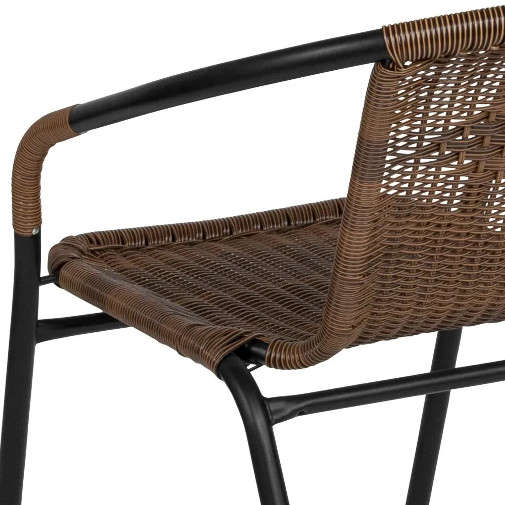 Stackable Patio Chairs Set 2 Outdoor Dining Porch Garden Brown Rattan Bistro New