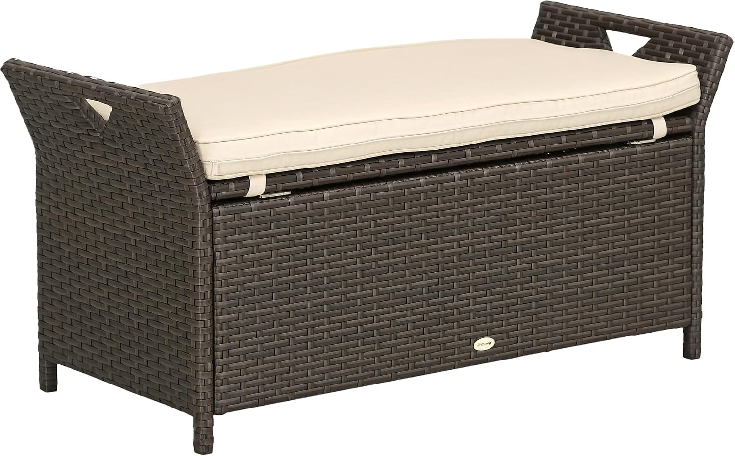 29 Gallon Patio Wicker Storage Bench, Outdoor PE Rattan Furniture, 2-In-1 Large