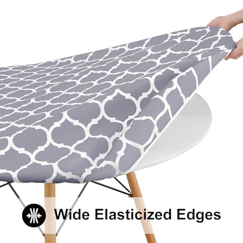 Round Picnic Tablecloth, Waterproof For Up To 45″-56″ Round Grey & White