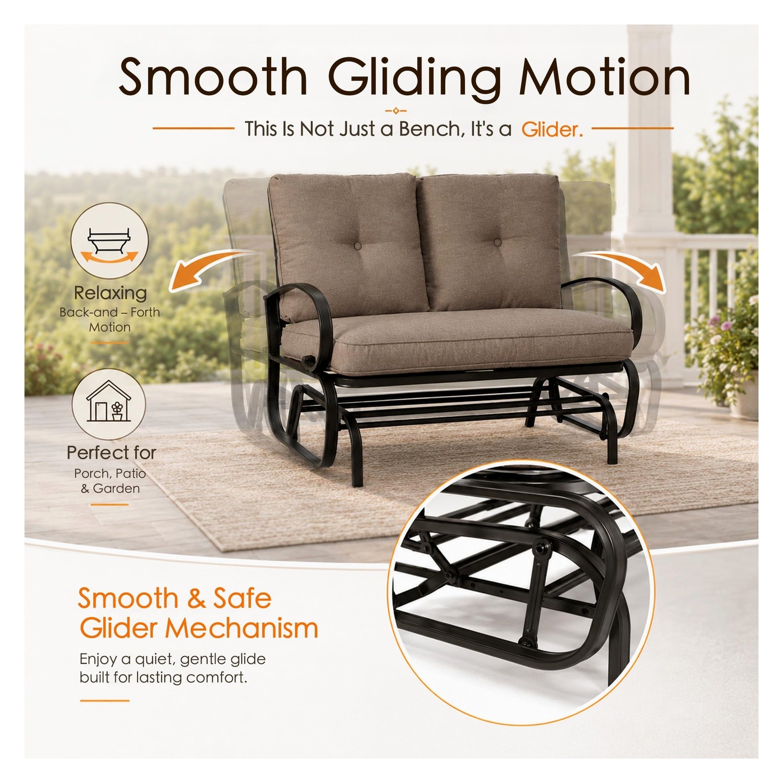 Outdoor Rocking Loveseat by Kozyard Cozy – Sturdy Patio Glider Beige
