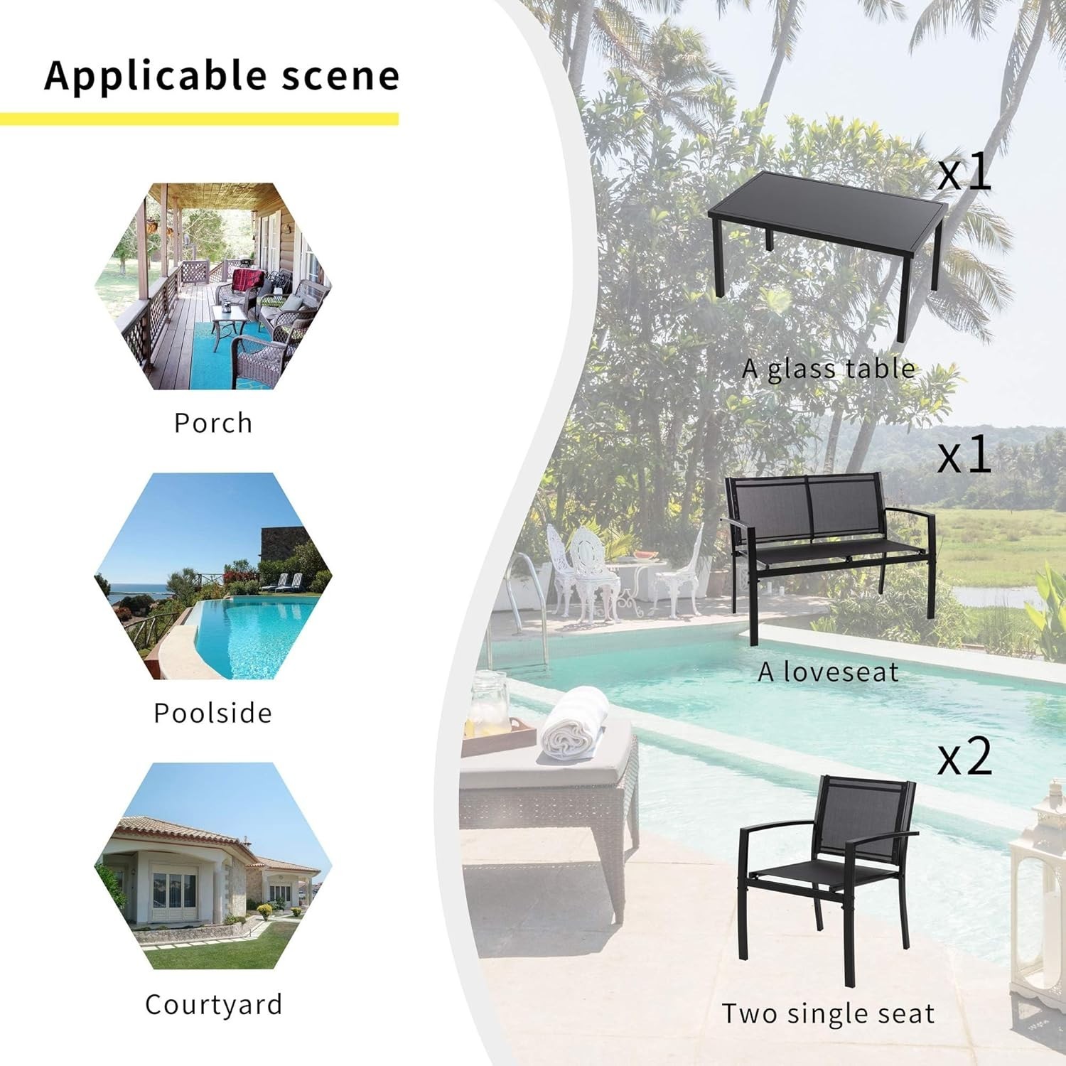 4 Piece Wicker Loveseat Cushion Square Table Patio Lawn Garden Furniture Set