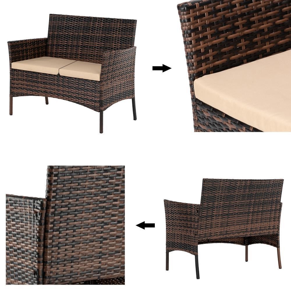 4 Pcs Outdoor Patio Lawn Sofa Set Rattan Wicker Furniture Table Cushion Yard N