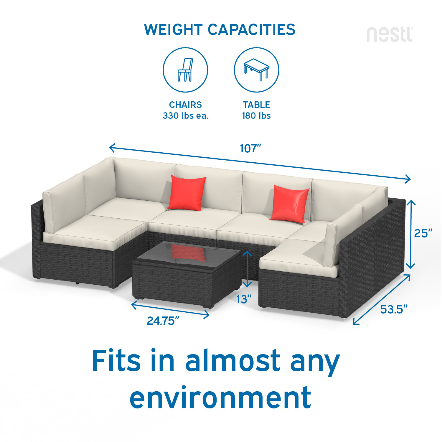 7 Piece Patio Furniture Set by Nestl- Outdoor Patio Set, Couch, Chairs and Table