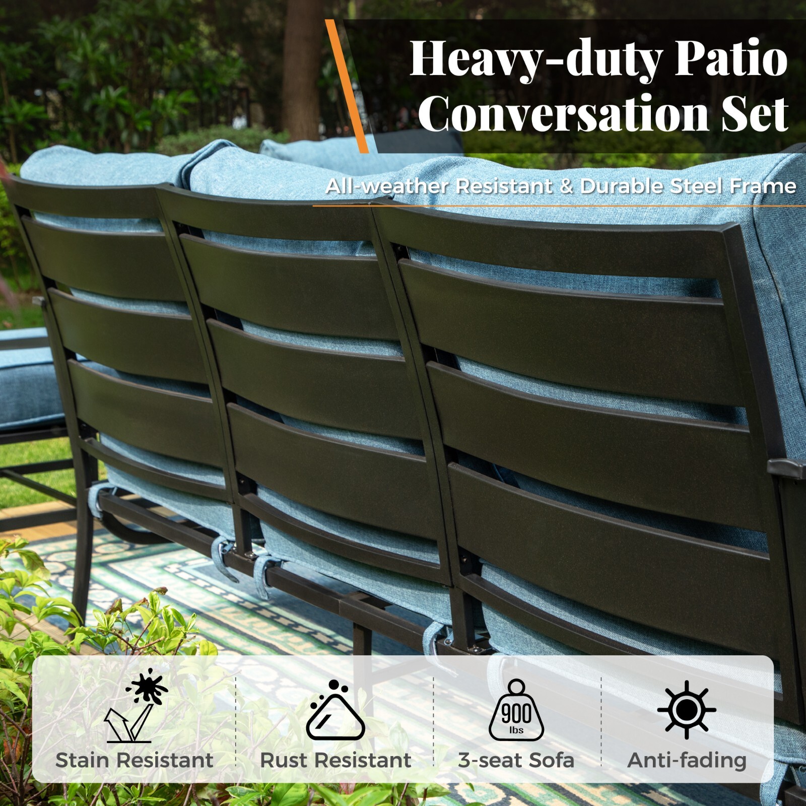 Patio Conversation Sofa Sets Outdoor Furniture Set with Swivel Chairs Ottoman