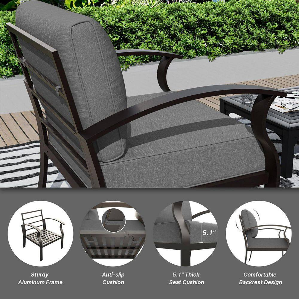 2 Aluminum Single Patio Couch with Grey Cushions