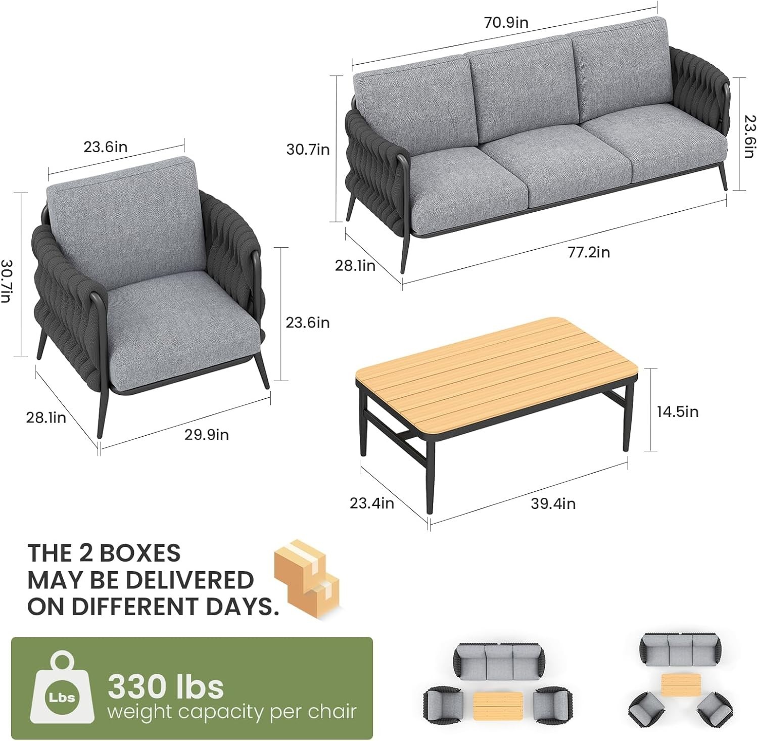 Versatile 5-Seat Patio Sofa Set with Coffee Table for All Weather Enjoyment