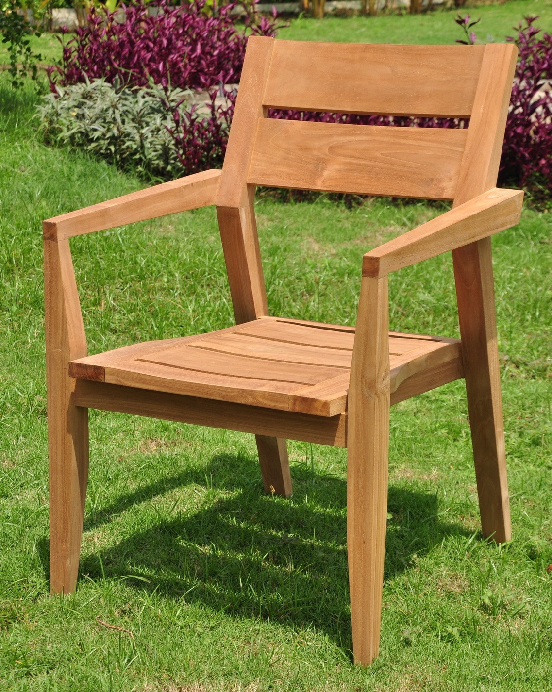 7 PC OUTDOOR DINING TEAK GARDEN SET – 72″ ROUND TABLE, 6 STACKING ARM CHAIRS CEL