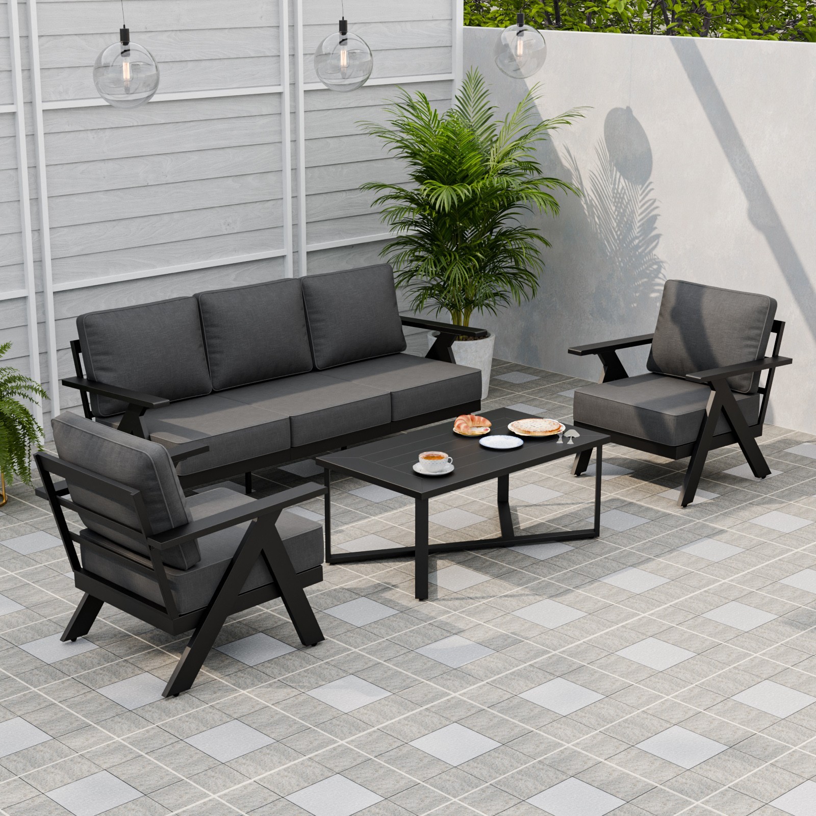 EAGLE PEAK 4 Piece Modern Outdoor Furniture Set Metal Patio Chair Set