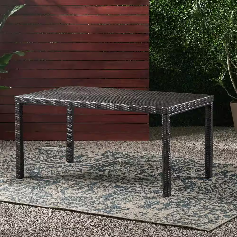 Rhode Island Multi-Brown Faux Rattan Outdoor Patio Dining Table