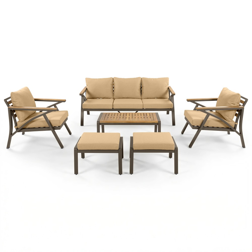 6-Piece Outdoor Patio Furniture Set, Steel Frame Sofa Set with Coffee Table