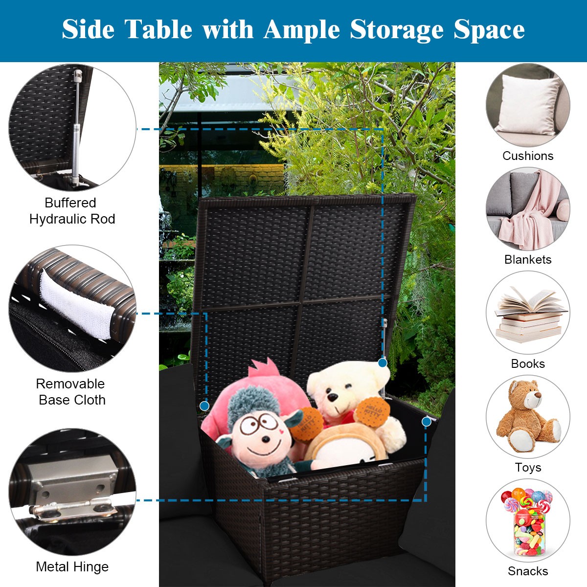 5PCS Patio Furniture Set w/30 Inches Gas Fire Pit Table, Cushions, Storage Box