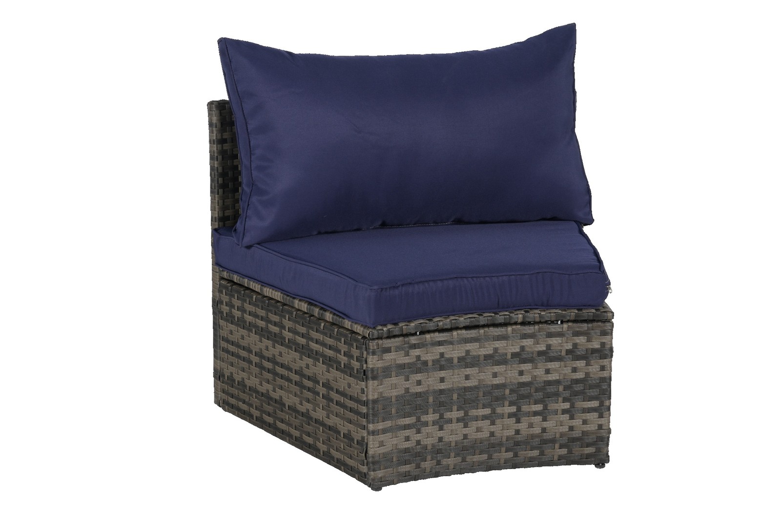 7 PC Patio Sectional Sofa Set w/Glass Coffee Table, Dark Blue Cushions