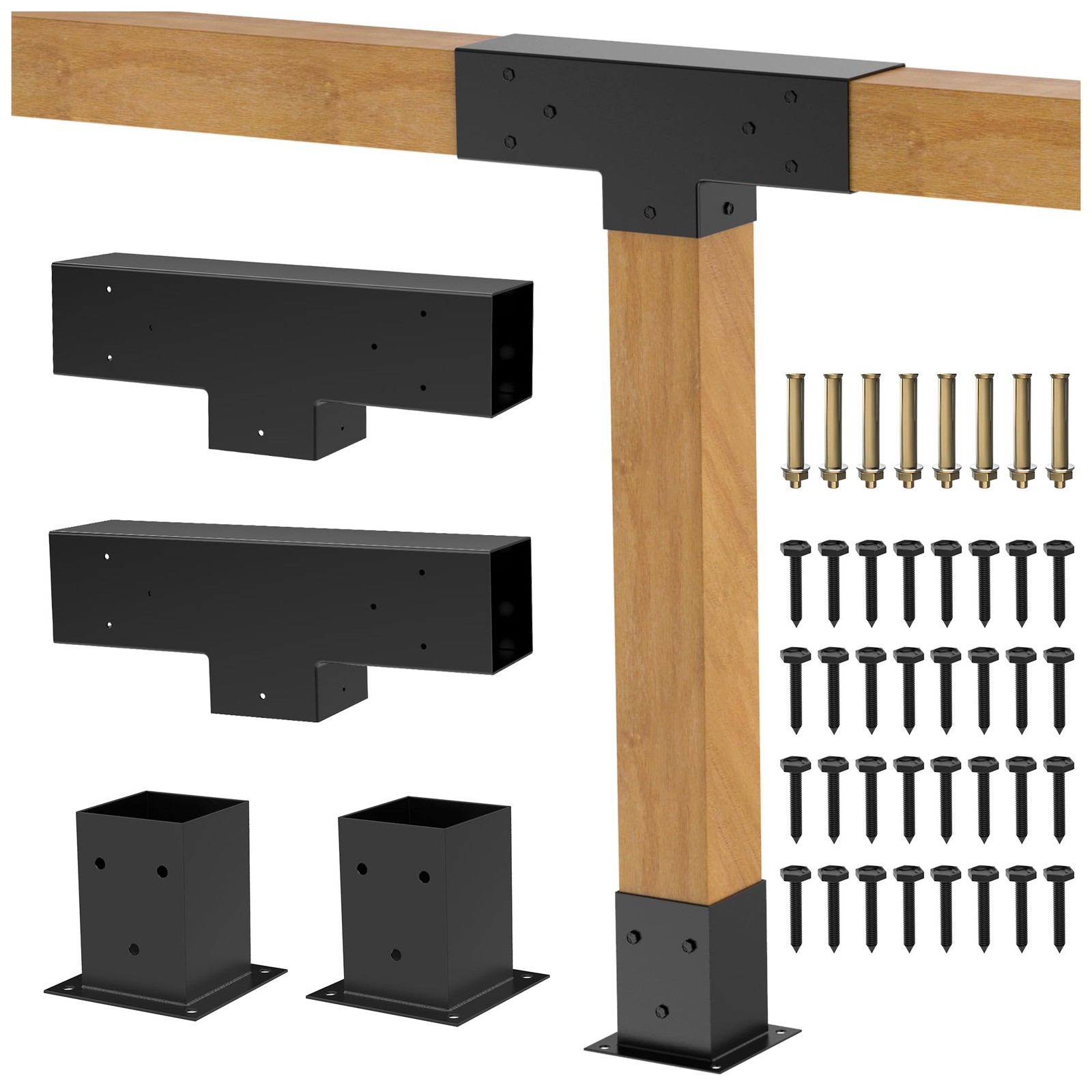 JEXALINE Heavy-Duty 4×4 Pergola Brackets Kit – 3-Way T for DIY Outdoor Gazebo