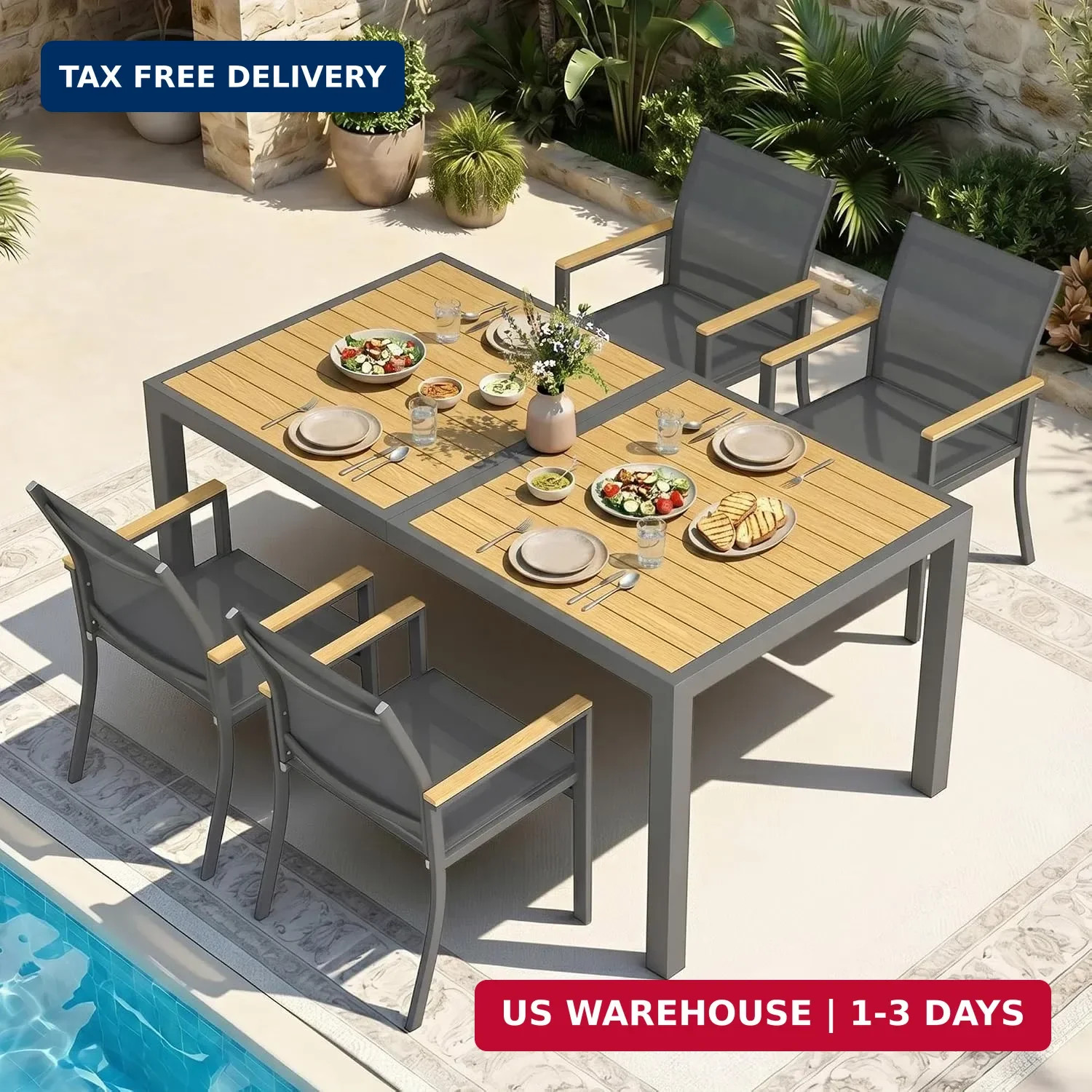 5-Pieces Aluminum Patio Table and Chairs for All-Weather, Patio Table Set with H