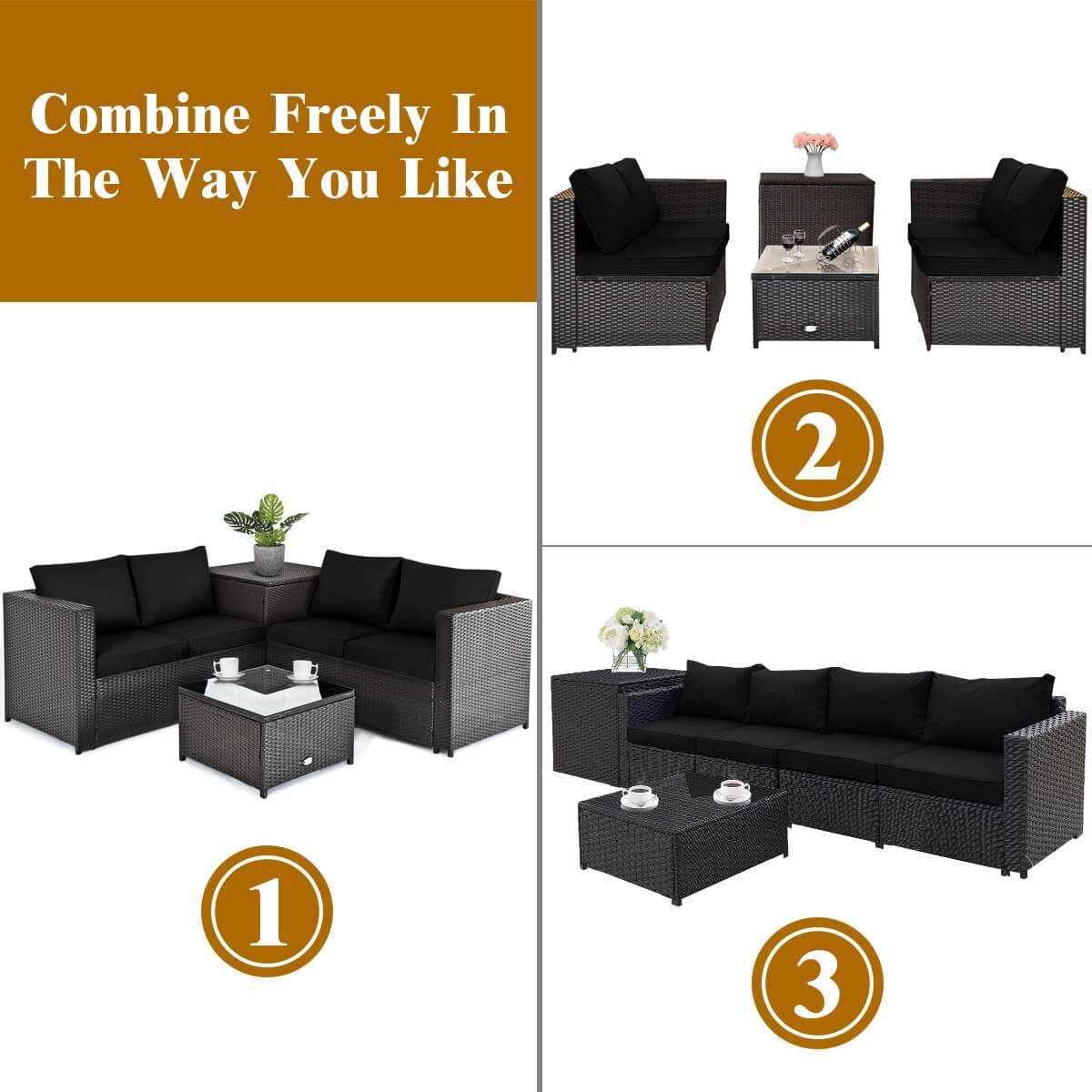 4PCS Outdoor Patio Rattan Furniture Set Cushioned Loveseat Storage Table Navy