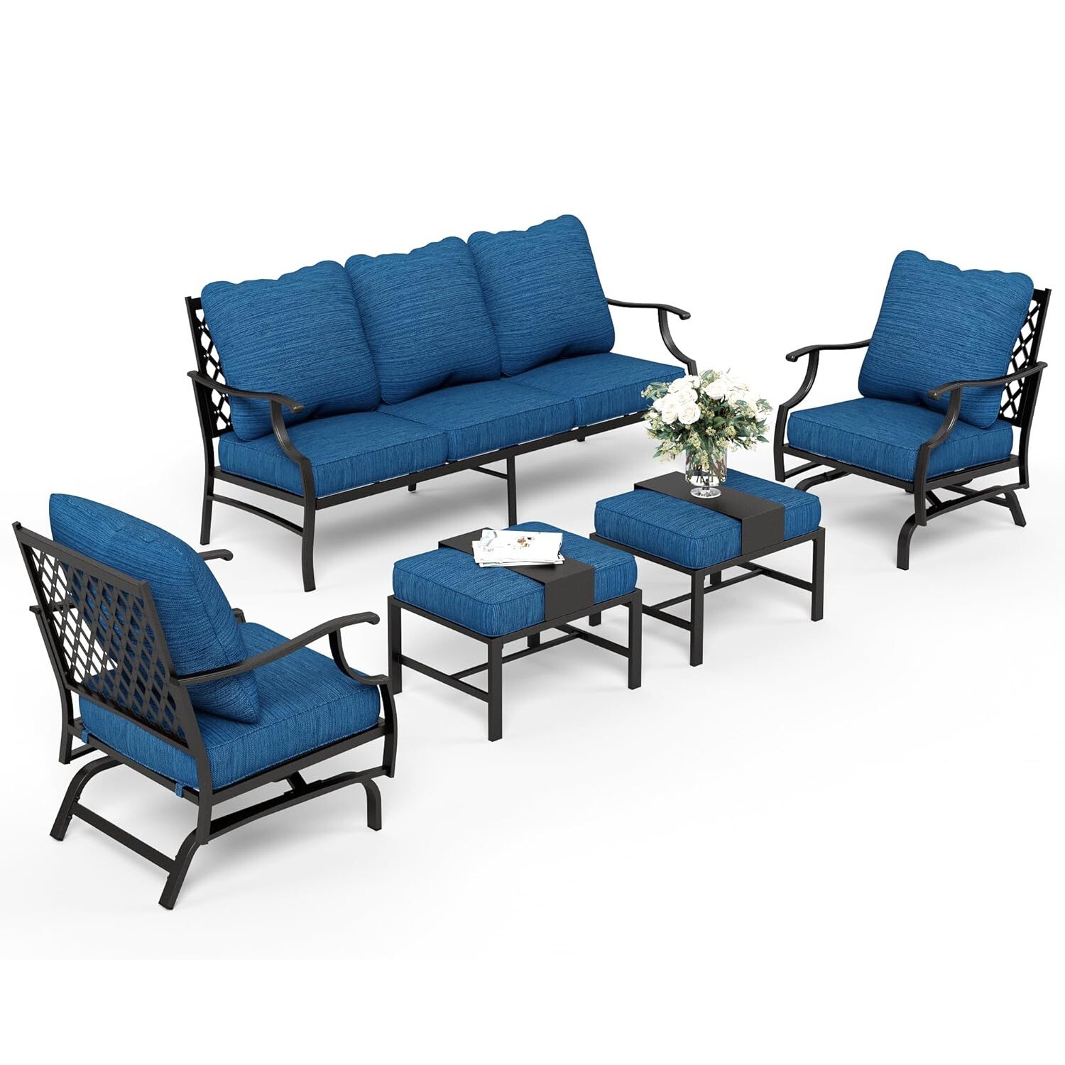 5 PCS Patio Furniture Set Outdoor Conversation Set w/2 Rocker Chair for Backyard