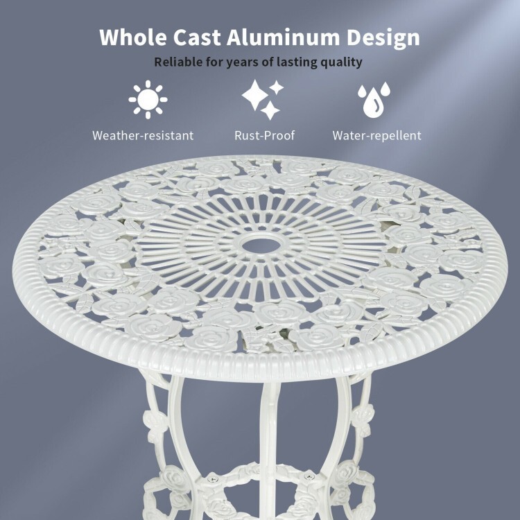 3PCS Patio Cast Aluminum Bistro Furniture Conversation Set Rose Design Outdoor