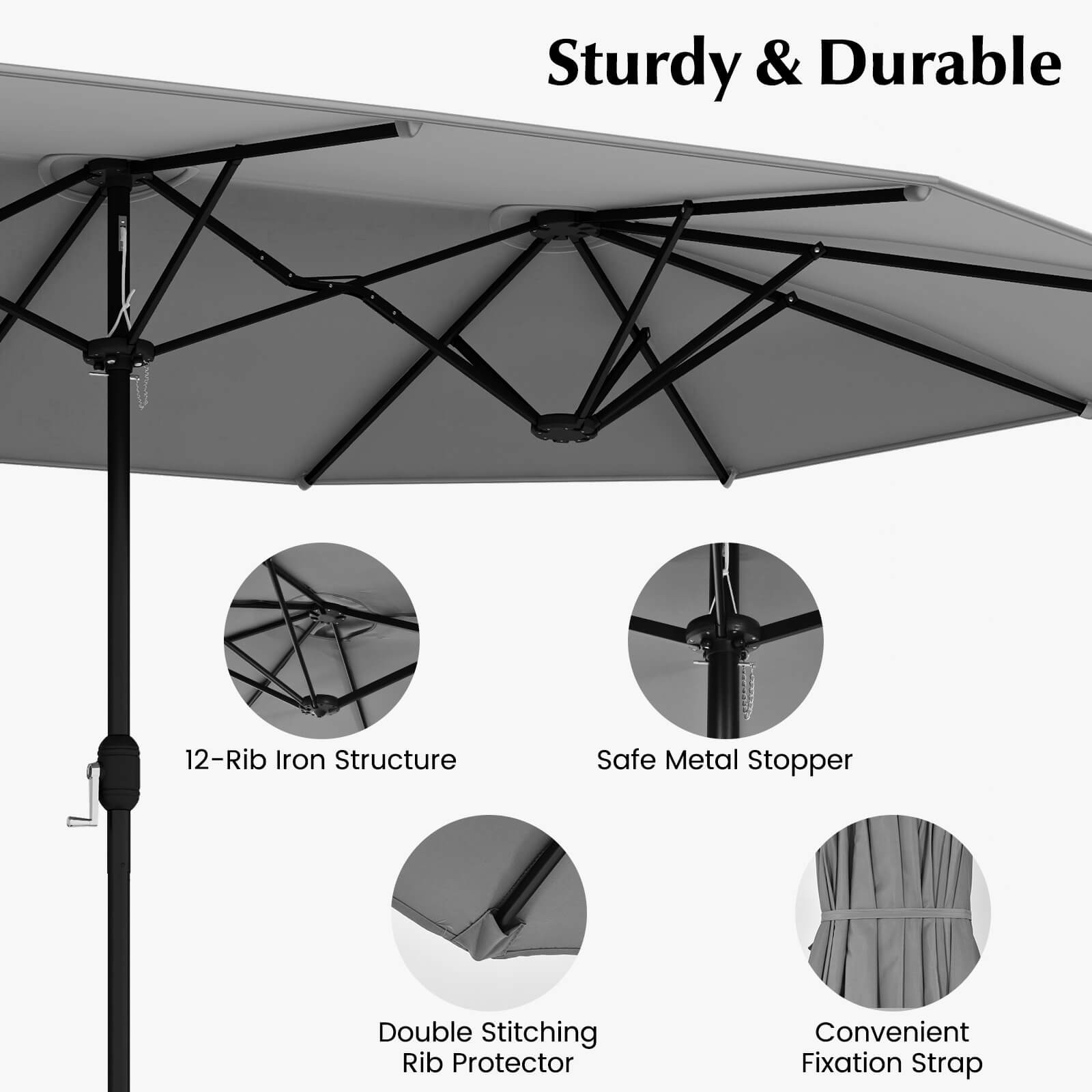 10 PCS Patio Wicker Dining Set w/ Double-Sided Patio Umbrella 8 Armchairs