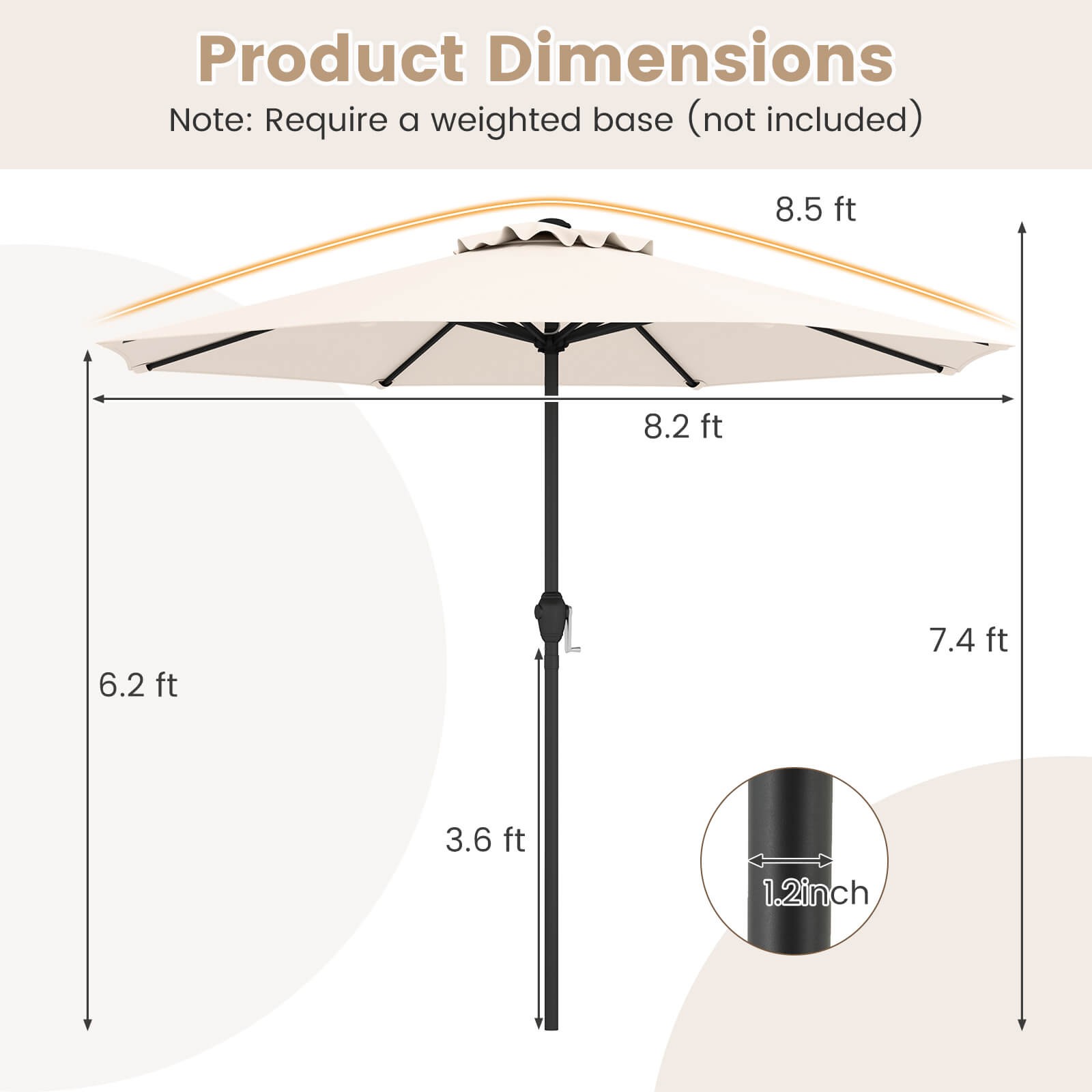 Outdoor Patio Umbrella Modern Table Umbrella w/8 Heavy Duty Ribs Sun-proof