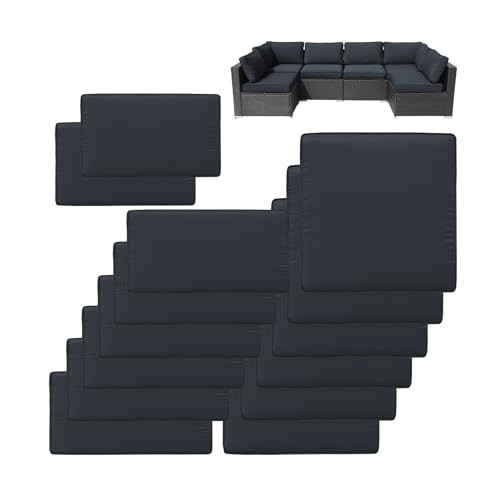 14Pcs Patio Cushion Covers Replacement Splashproof 23.6×23.6×4.72inch Dark Gray