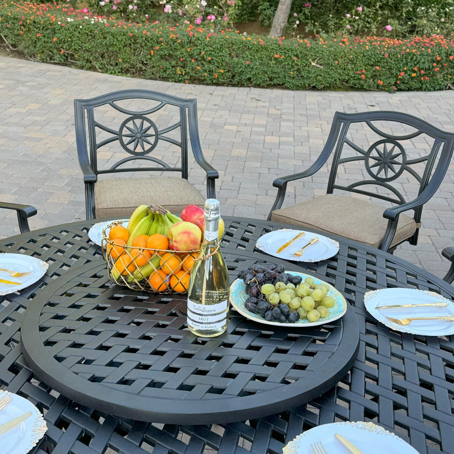 Ten Star 8 Pc Cast Aluminum Dining Set Lazy Susan in Antique Bronze By Darlee