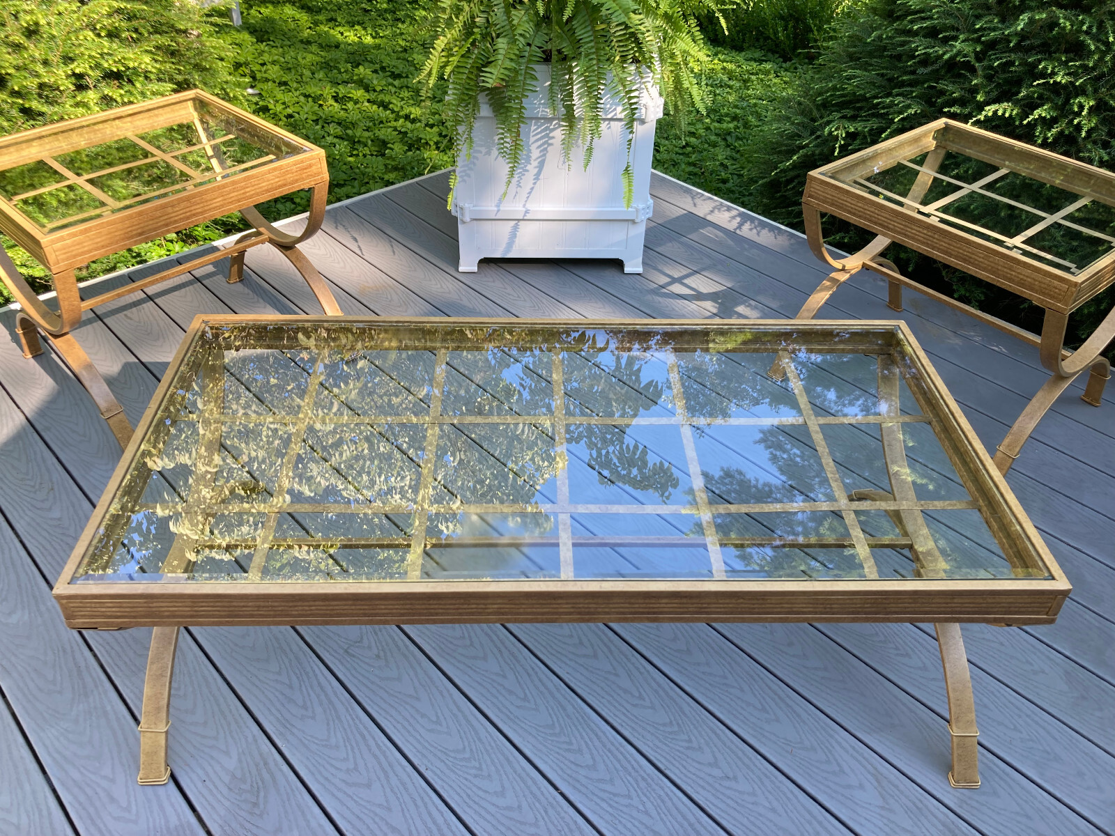 3 RESTORATION HARDWARE INDOOR OUTDOOR STEEL GLASS PATIO DECK COFFEE & END TABLES