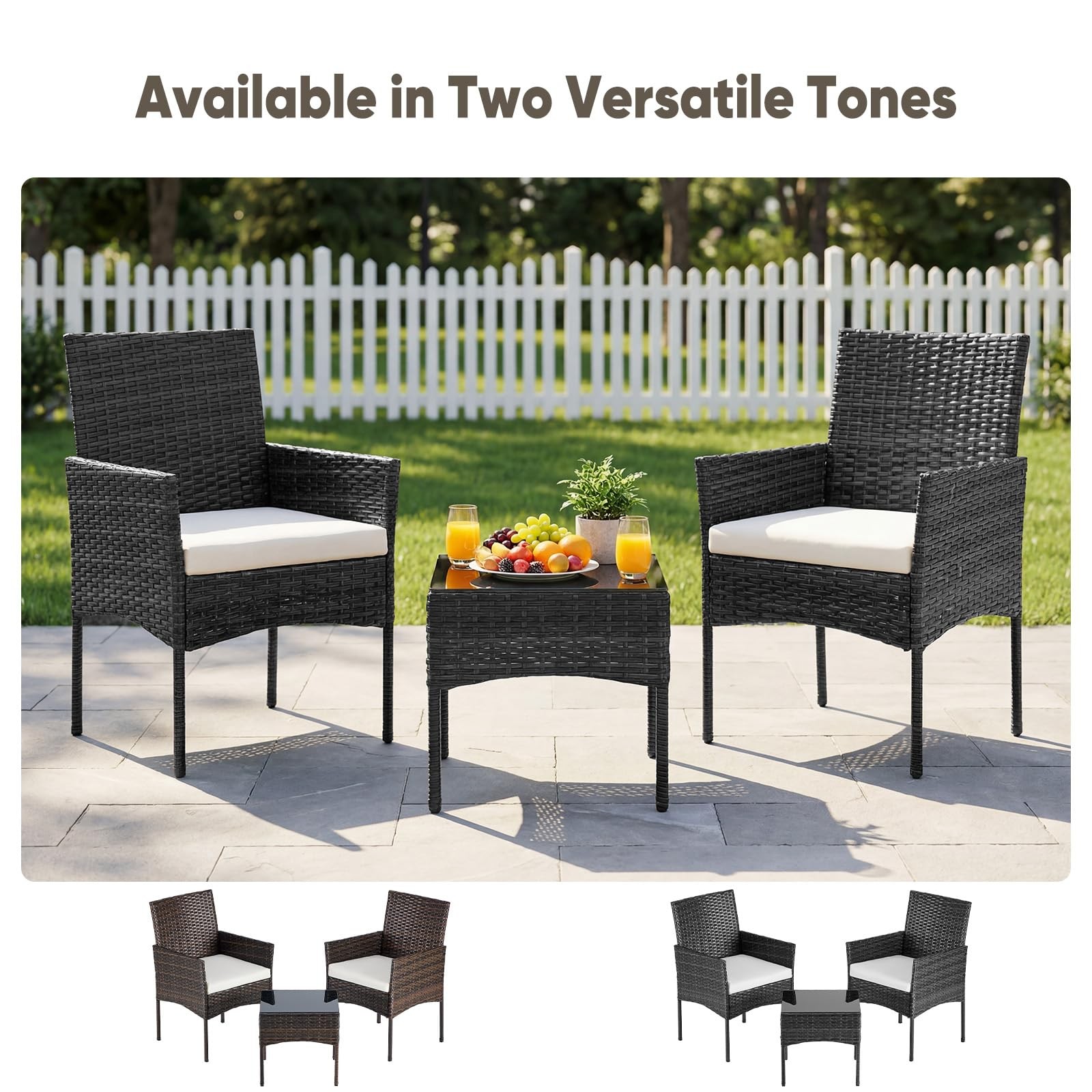 3-Piece Patio Furniture Set, All-Weather Outdoor Wicker Chairs with Removable…
