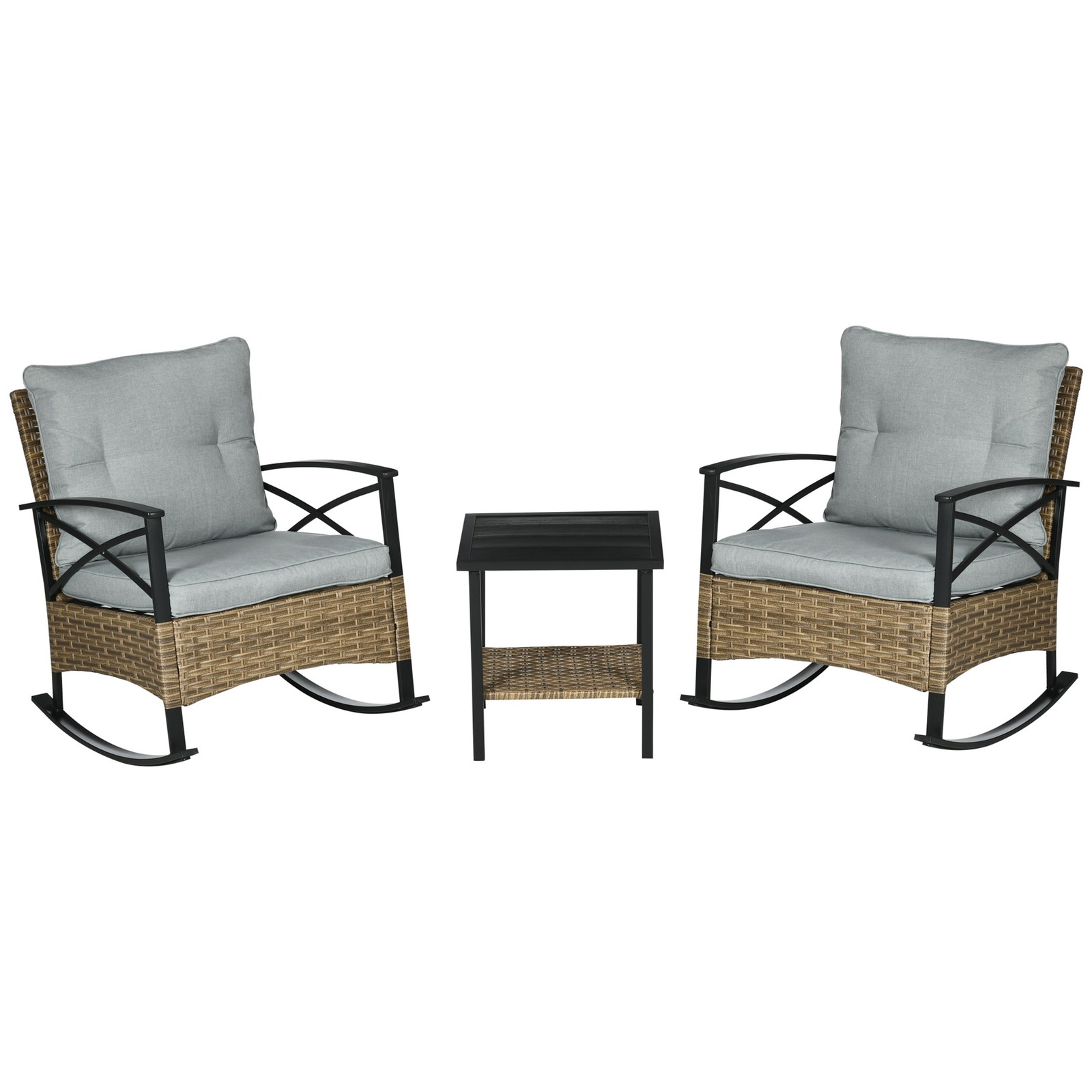 Outsunny 3 Pieces Patio Set w/ Cushions, Wicker Bistro Set, Light Gray