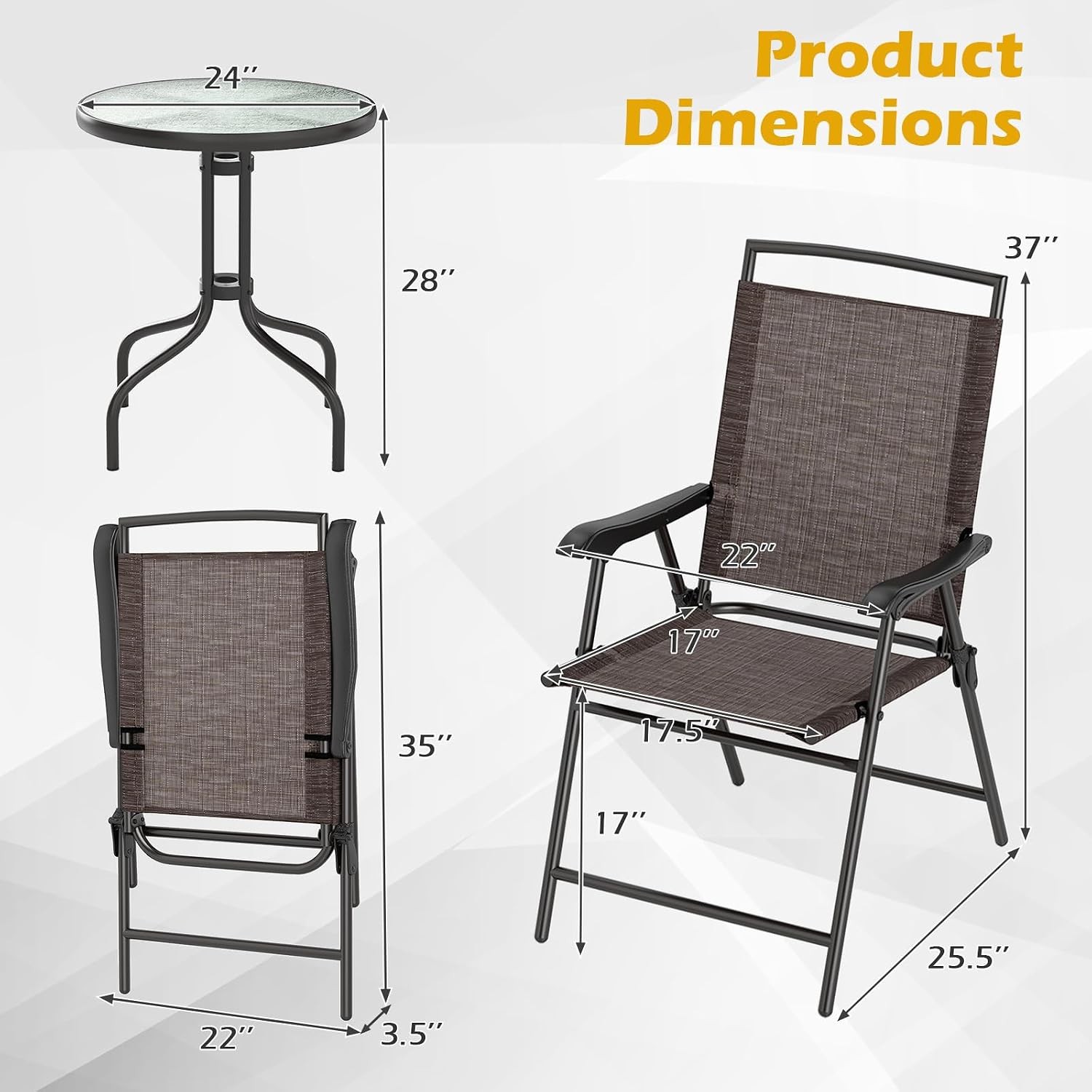Bistro Table & Chairs Set of 2 Outdoor 3 Piece Patio Bistro Set W/ 1.57”